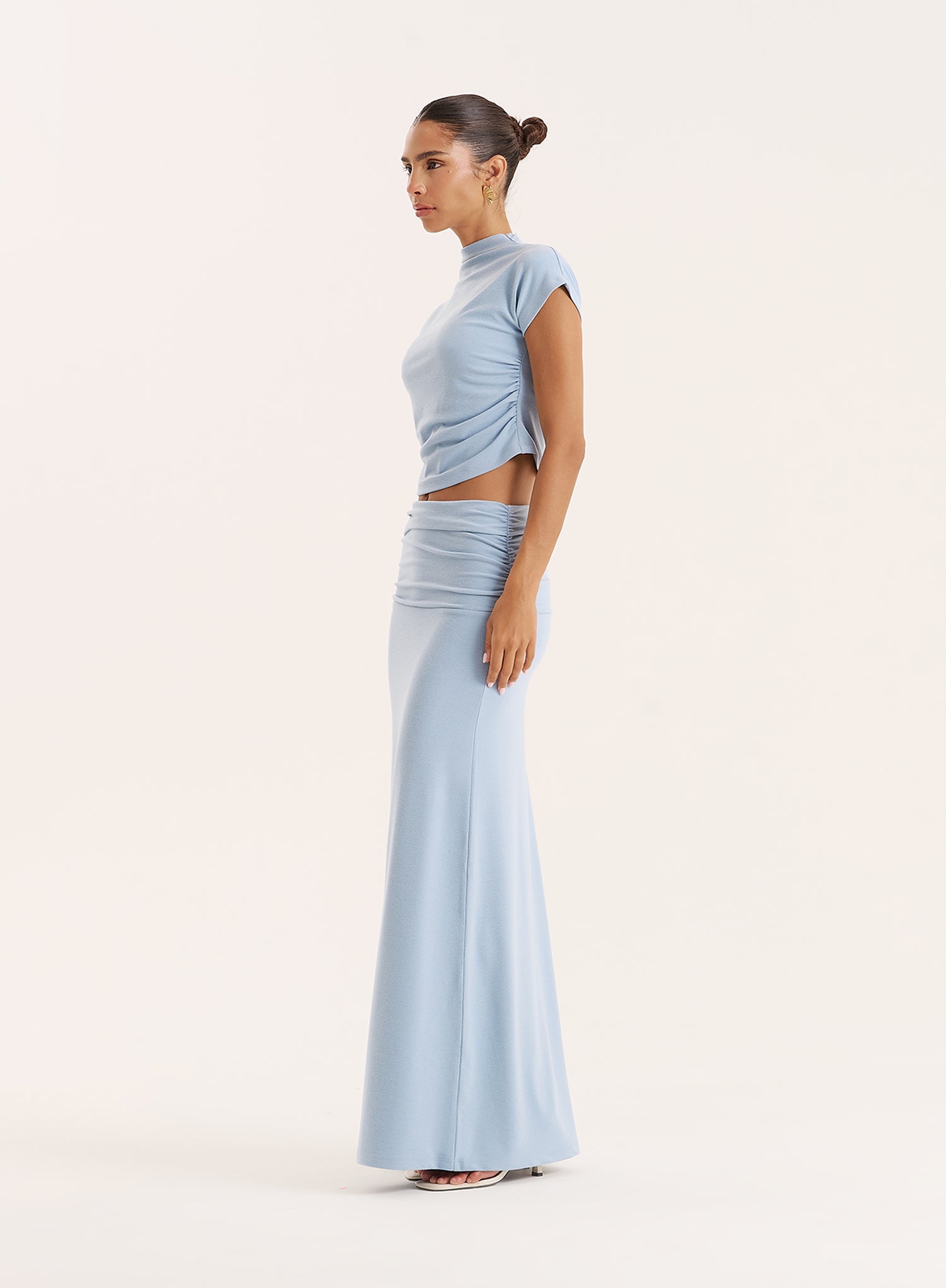 Blue Jersey Drop Waist Maxi Skirt